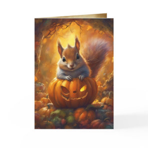 Jack-O-Lantern Squirrel, Happy Halloween Cute Card