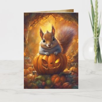 Jack-o-lantern Squirrel  Happy Halloween Cute Card by golden_oldies at Zazzle