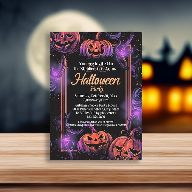 Jack-O-Lantern Swirl Halloween Party Invitation (halloween party invitation)
