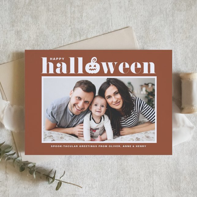 Jack-o'-lantern Terracotta Photo Happy Halloween Card (Creator Uploaded)