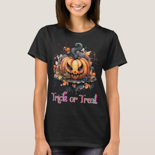 Jack_O Lantern Trick or Treat Black Halloween T_Shirt