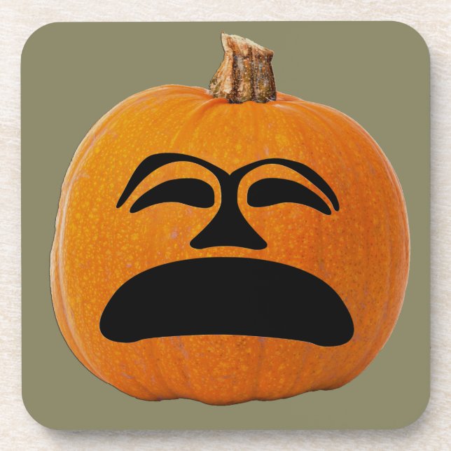 Jack o' Lantern Unhappy Face, Halloween Pumpkin Beverage Coaster (Front)