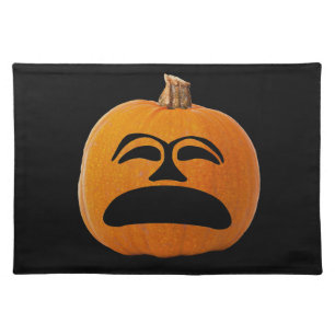 Jack o' Lantern Unhappy Face, Halloween Pumpkin Cloth Placemat