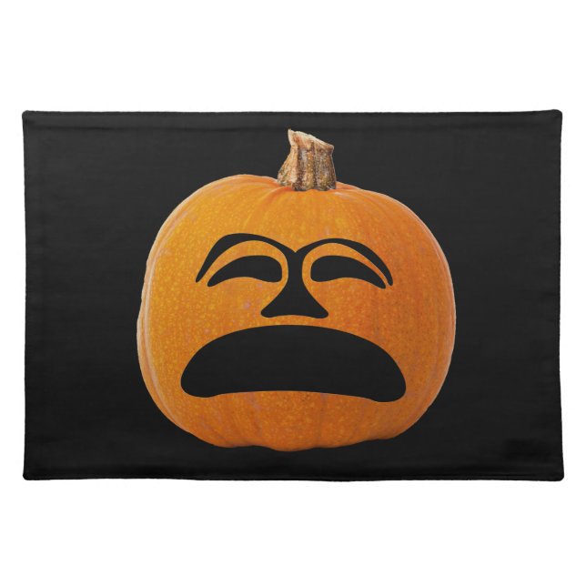 Jack o' Lantern Unhappy Face, Halloween Pumpkin Cloth Placemat (Front)
