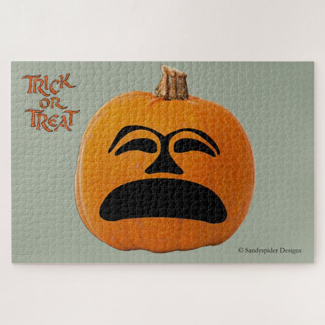 Jack o' Lantern Unhappy Face, Halloween Pumpkin Jigsaw Puzzle (Horizontal)
