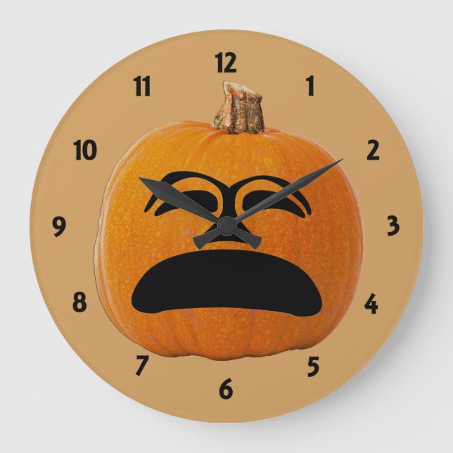 Jack o' Lantern Unhappy Face, Halloween Pumpkin Large Clock (Front)
