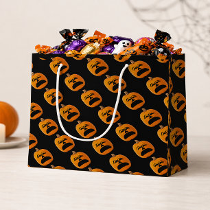 Jack o Lantern Unhappy Face Halloween Pumpkin Large Gift Bag