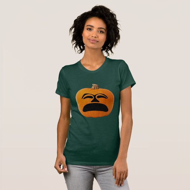 Jack o' Lantern Unhappy Face, Halloween Pumpkin T-Shirt (Front Full)