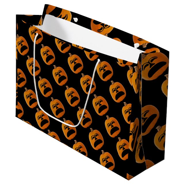 Jack o Lantern Unhappy Face Halloween Pumpkin, ZSG Large Gift Bag (Front Angled)