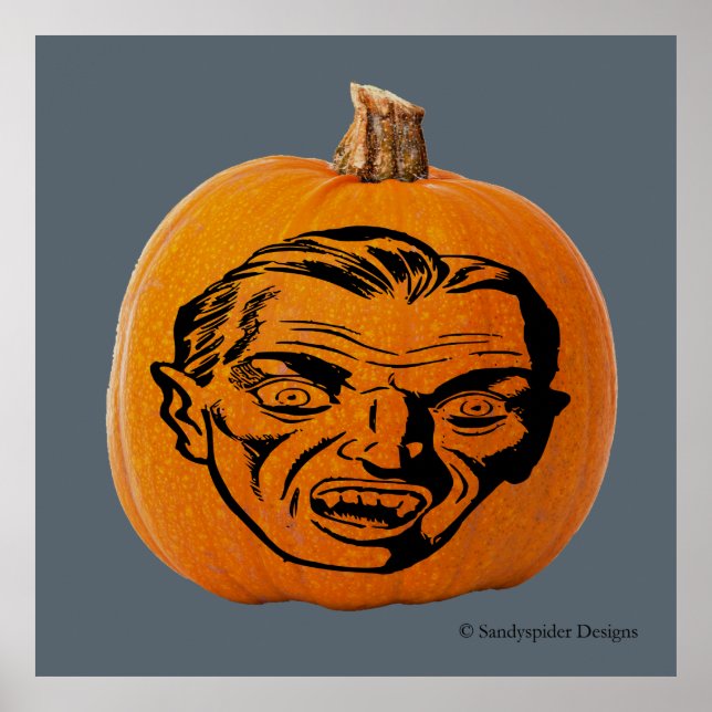 Jack o' Lantern Vampire Face, Halloween Pumpkin Poster (Front)