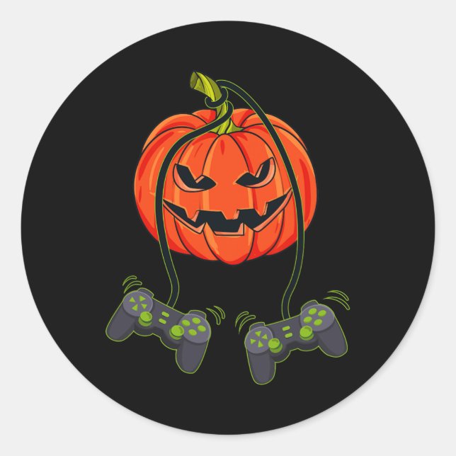 Jack O Lantern Video Gamer Controllers Halloween B Classic Round Sticker (Front)
