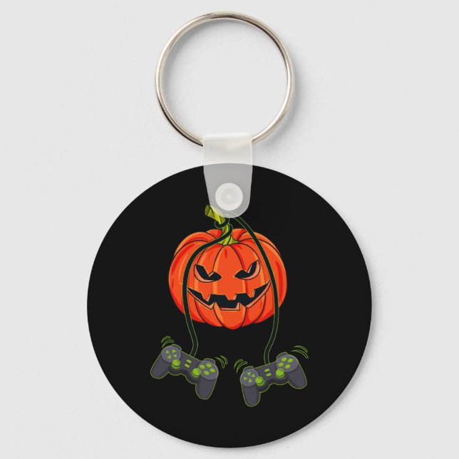 Jack O Lantern Video Gamer Controllers Halloween B Keychain (Front)