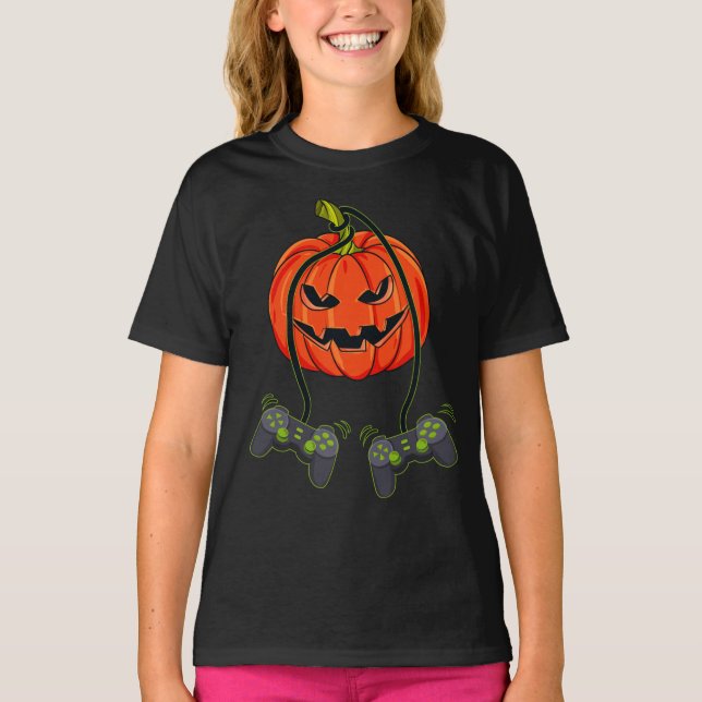 Jack O Lantern Video Gamer Controllers Halloween B T-Shirt (Front)