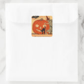 Jack O Lantern Witch Black Cat Bat Vintage Square Sticker | Zazzle