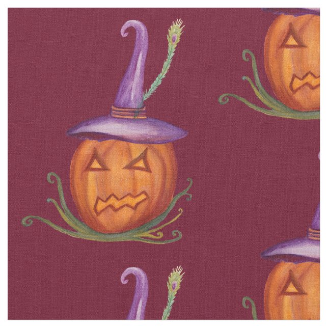 Jack-O-Lantern Witch Hat  Fabric (Close Up)