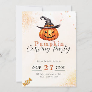 Jack-O' Lantern Witch Orange Pumpkin Carving Party Invitation