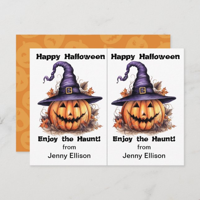 Jack o' Lantern Witch School Party Halloween Card (Front/Back)