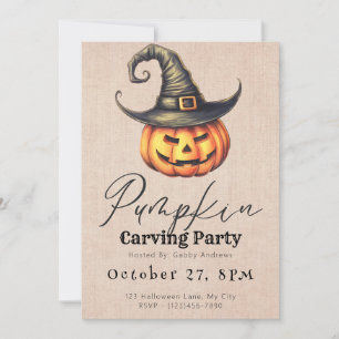 Jack-O' Lantern Witches Hat Pumpkin Carving Party Invitation