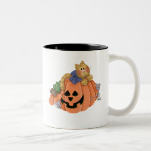 Jack O Lantern with Cat and Mice Two-Tone Coffee Mug