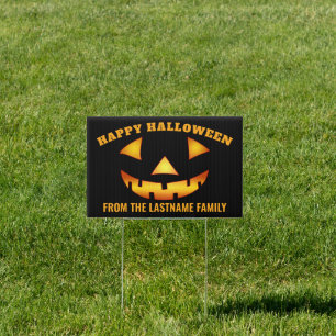 Jack-o-lantern with Family Name Sign