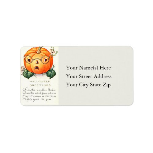 Jack O Lantern With Glasses Vintage Address Label