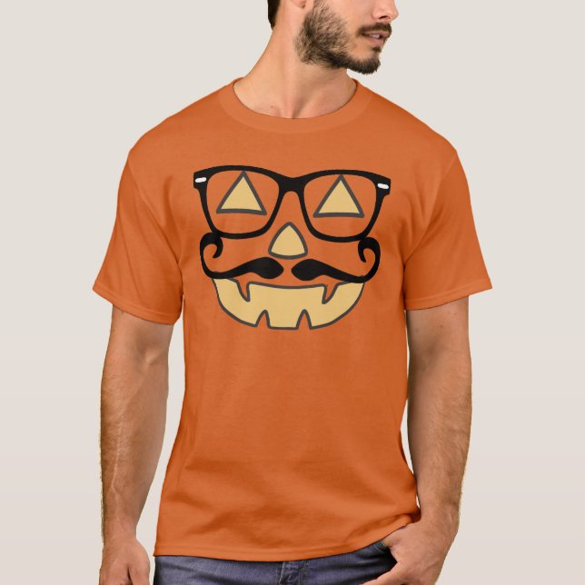 Jack-O-Lantern With Mustache & Glasses T-shirt (b) (Front)