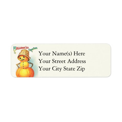 Jack O Lantern Woman Halloween Greetings Label