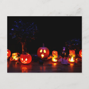 Jack-O-Lanterns At Night Scary Halloween Postcard