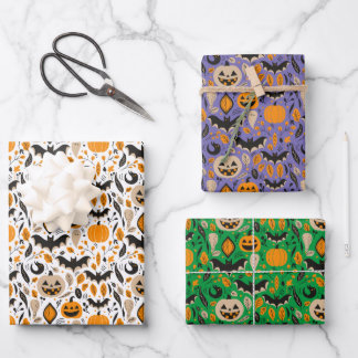 Jack o lanterns bats ghosts autumn cute halloween wrapping paper sheets