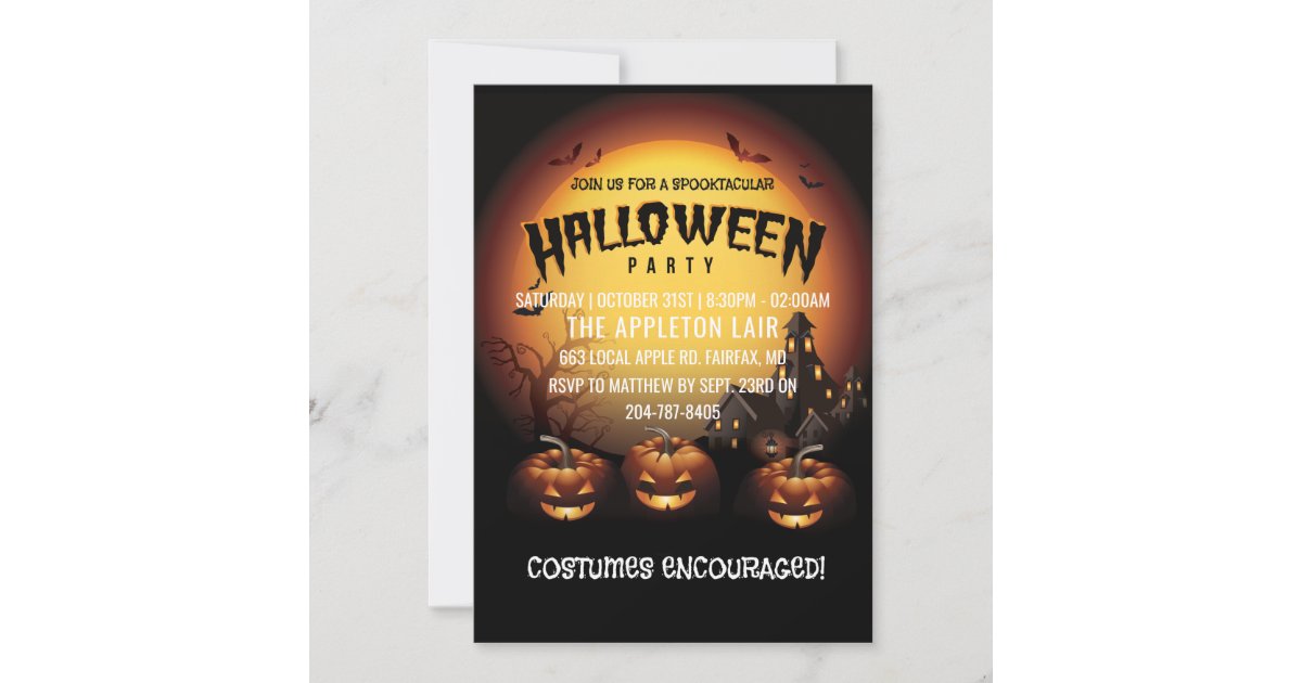 Jack O Lanterns Dark House Halloween Party Invitation | Zazzle