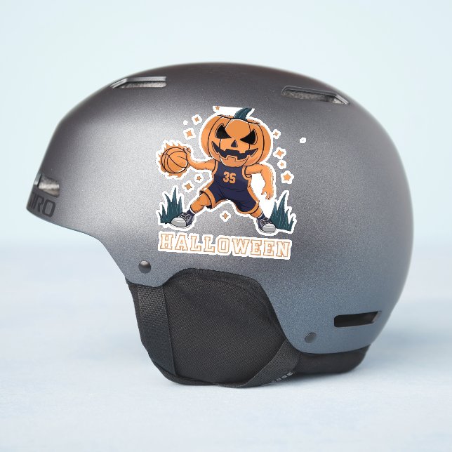 Jack-o'-Lantern's Fiery Slam Dunk: Halloween Night Sticker (Helmet Side)