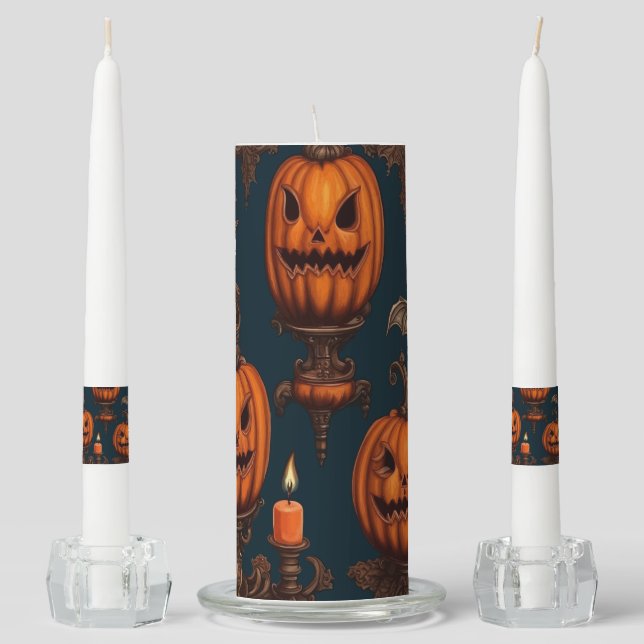 Jack O Lanterns, Flying Bats And Gothic Candle  (Front)