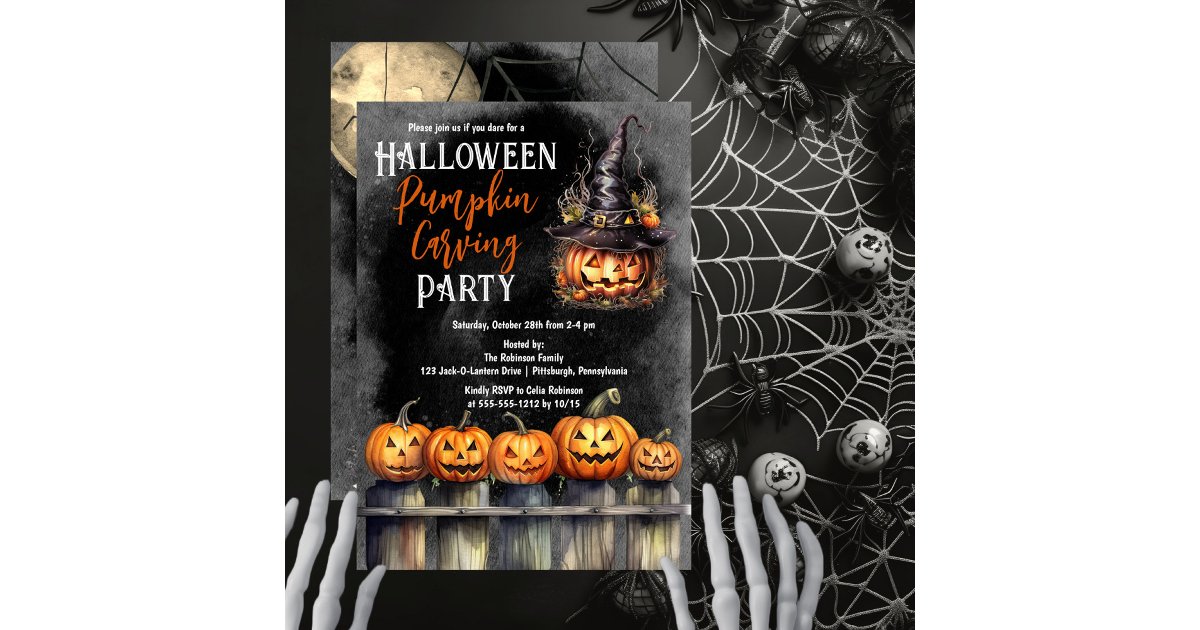 Jack-O-Lanterns Halloween Pumpkin Carving Party Invitation | Zazzle