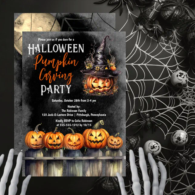 Jack-O-Lanterns Halloween Pumpkin Carving Party Invitation | Zazzle