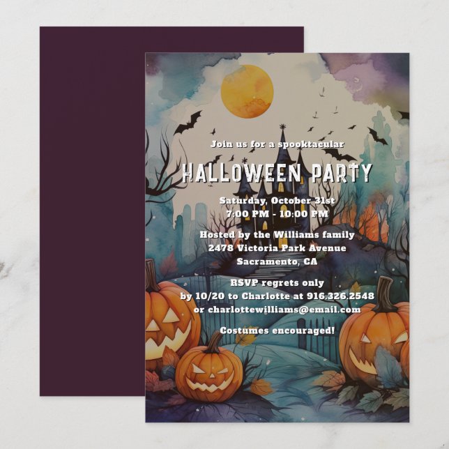 Jack O’Lanterns Haunted Mansion Halloween Party Invitation (Front/Back)