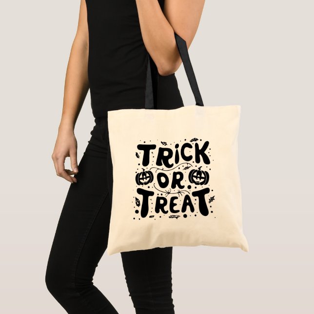 Jack-O' Lanterns Leaves Black Trick or Treat Tote Bag (Front (Product))