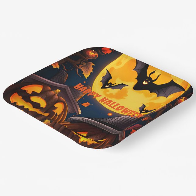 Jack-O-Lanterns Moon Paper Plates (Angled)