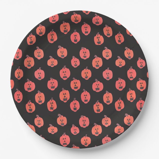 Jack-o-Lanterns on Black Paper Plates (Front)