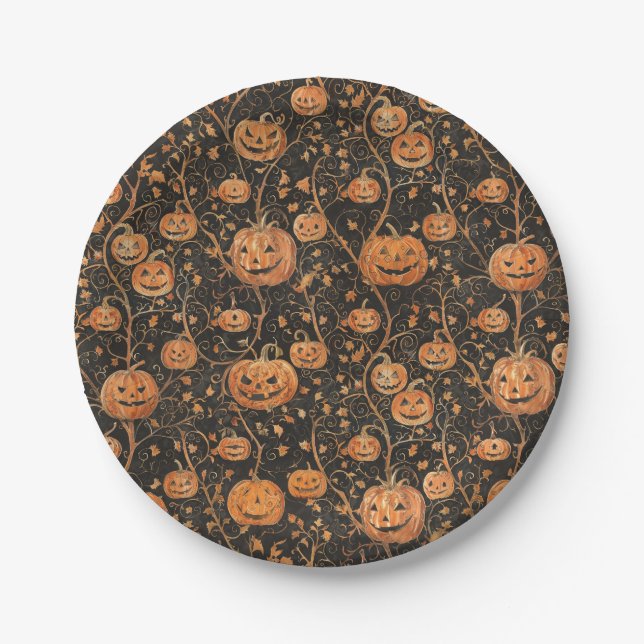 Jack-o-lanterns on the Vine Paper Plates (Front)