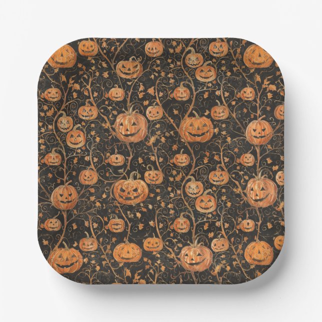Jack-o-lanterns on the Vine Paper Plates (Front)