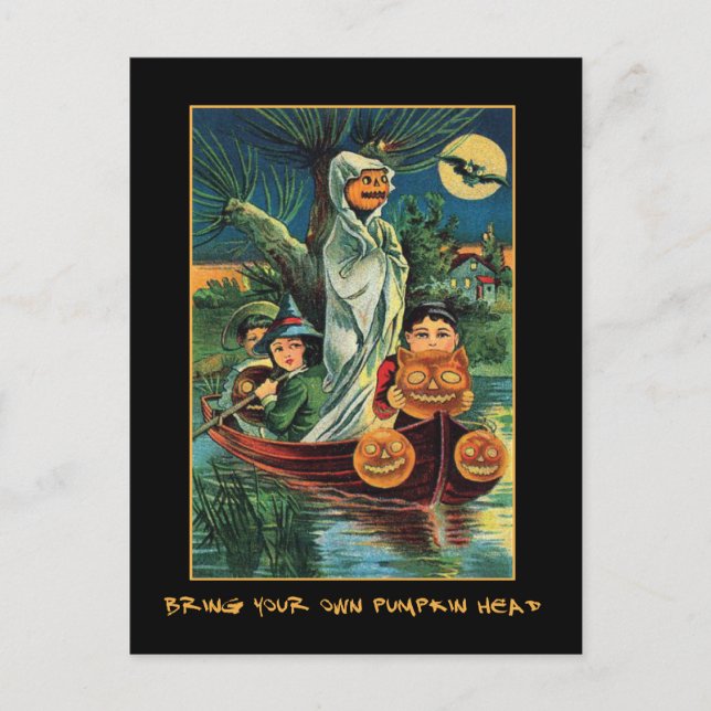 Jack O Lanterns on Water Vintage Halloween Bloody Invitation Postcard (Front)