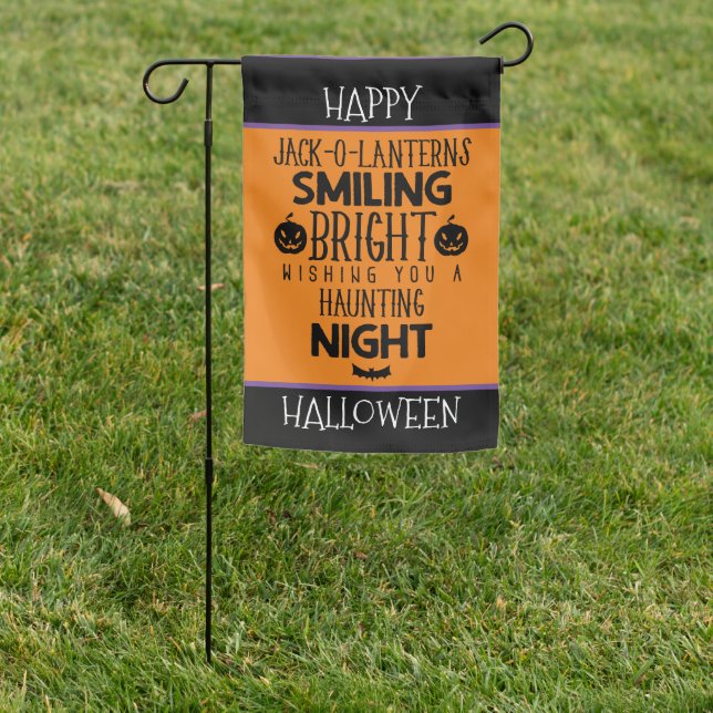 JACK O LANTERNS  Orange & Black Halloween Garden Flag (In SItu)