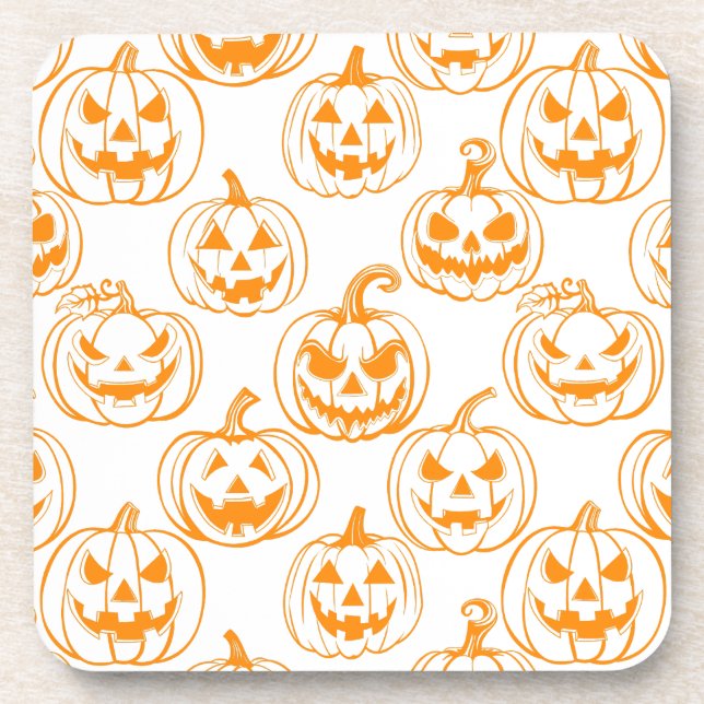 Jack-o-lanterns Pattern.Orange Beverage Coaster (Front)