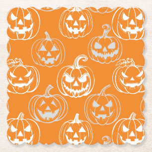 Jack-o-lanterns Pattern.White Orange BG Paper Coaster