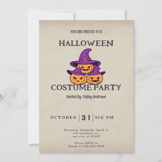 Jack-O' Lanterns Witches Hat Vintage Halloween Invitation (Front)