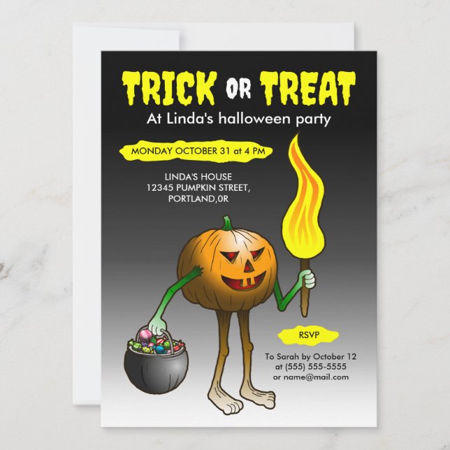 Jack O'lantern at his first Trick or Treat Invitation (Front)