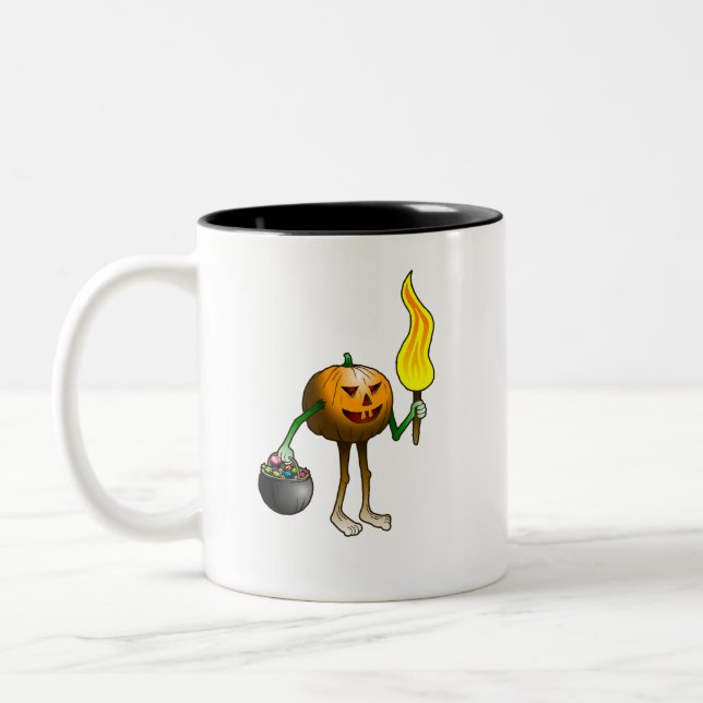 Jack O'lantern at Trick or Treat Two-Tone Coffee Mug (Left)