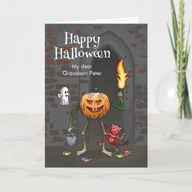 Jack O'lantern at Trick or Treat with his friends Card (Front)