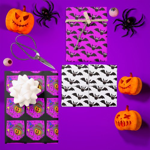Jack OLantern Bats Halloween Party Purple Wrapping Paper Sheets