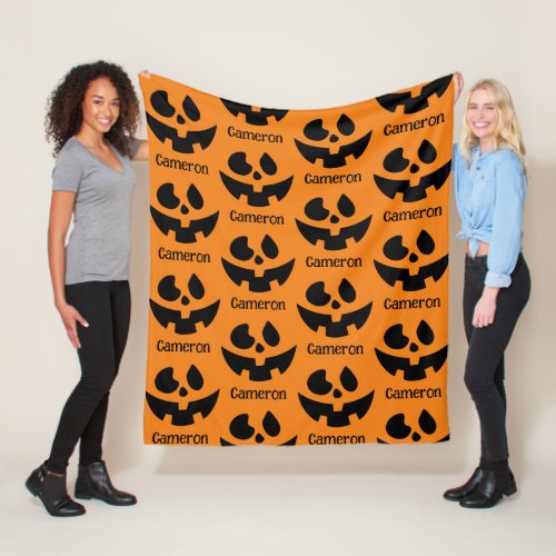 Jack OLantern Black Orange Personalized Name Fleece Blanket